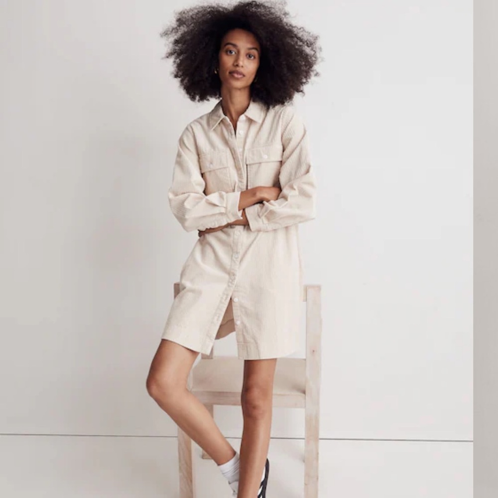 Madewell Cream Corduroy Long-sleeve Mini Shirtdress or Tunic